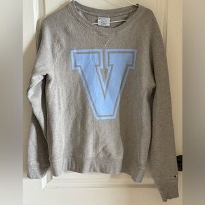 Champion Gray Sweatshirt with Light Blue 'V' Graphic